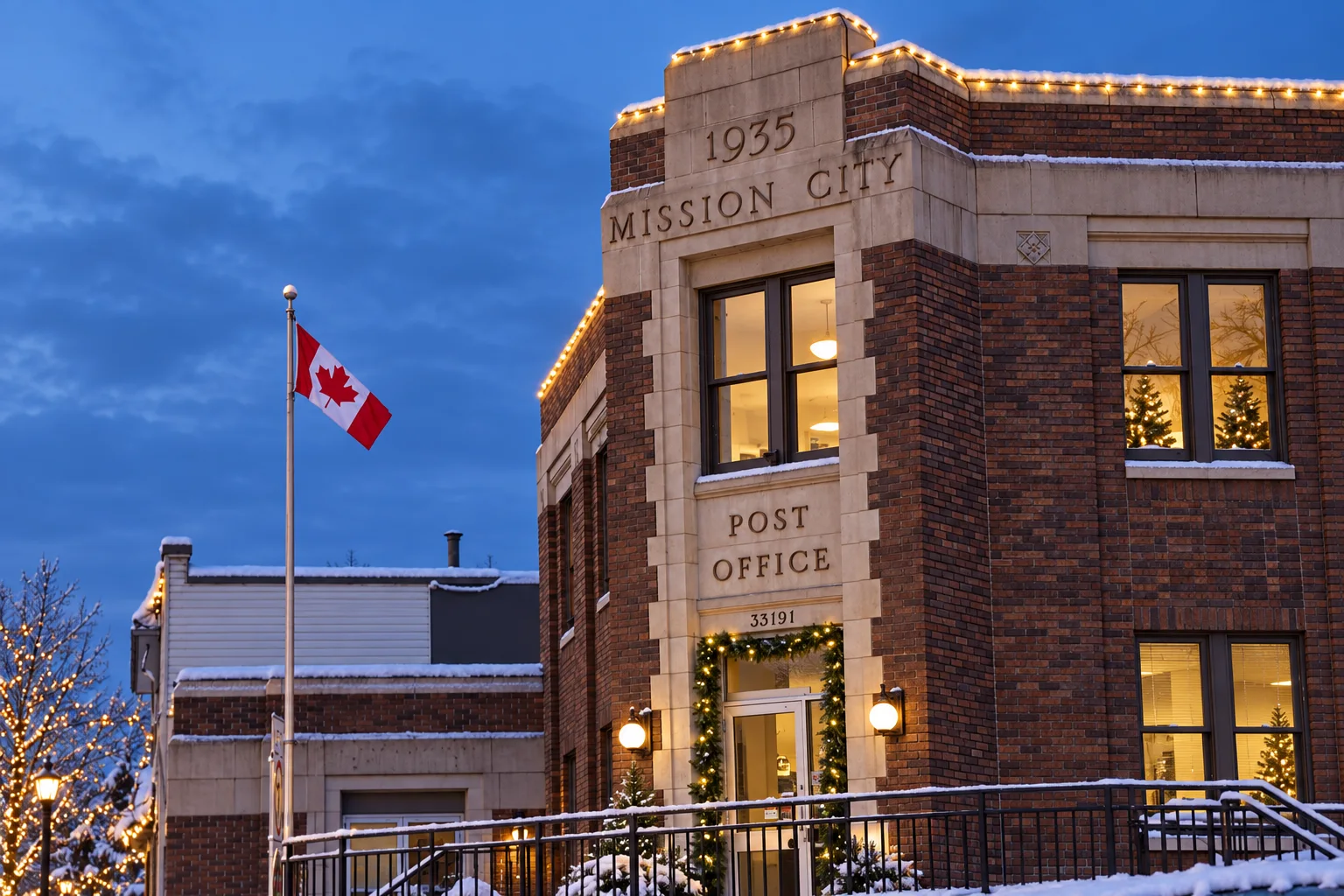 Historic Mission Post Office building in downtown Mission